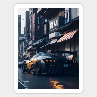 Dark Sports Car in Japanese City Sticker